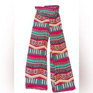 Kii Bright Multicolored Tribal Print Palazzo Pants Size Small funky artsy resort